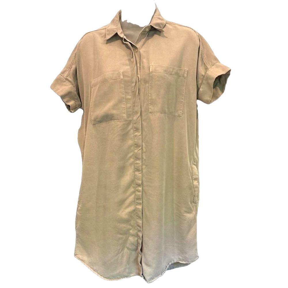 Thread & Supply Khaki Button Front Lyocell Shirt Dress